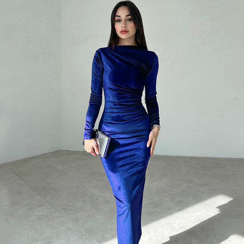 Damen Elegantes Longsleeve Kleid mit gerafftem Design Drune