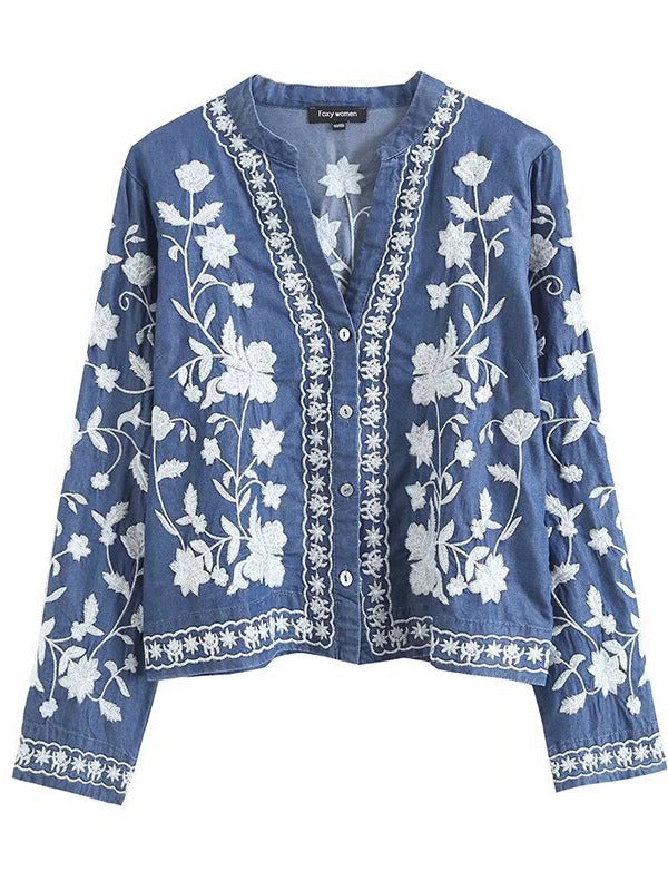Damen gestickte Bluse mit feinen Rüschendetails Drune