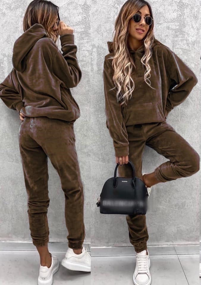 Damen Fleece-Loungewear-Anzug mit elastischen Bündchen Drune