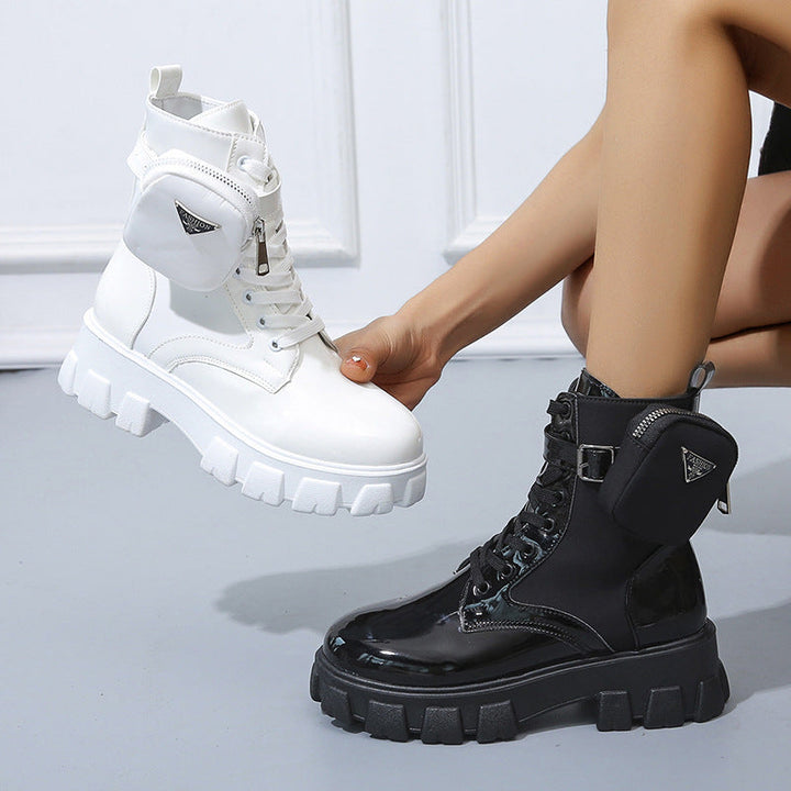 Damen nan Schnürhalbschaft-Boot im Utility-Style mit abnehmbarem Mini-Täschchen und Plateau-Profilsohle Drune