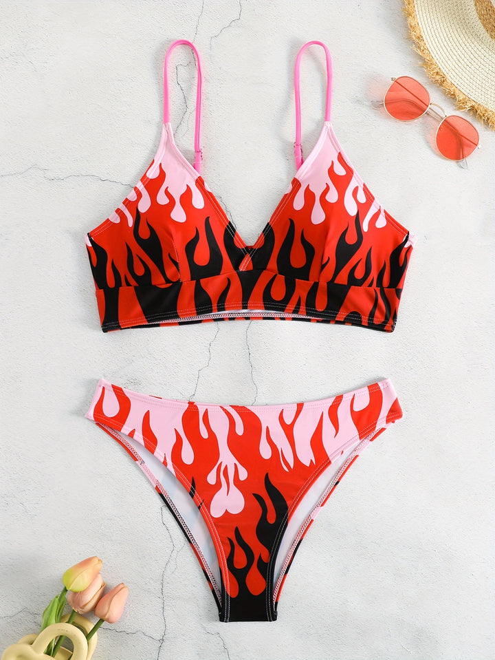 Damen Triangel-Bikini mit aufregendem Flammenmuster Drune