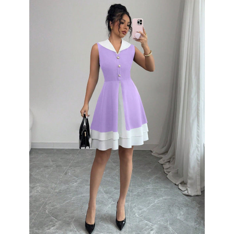 Damen Sommerkleid mit modischem Kragen und Knopfdetails Drune