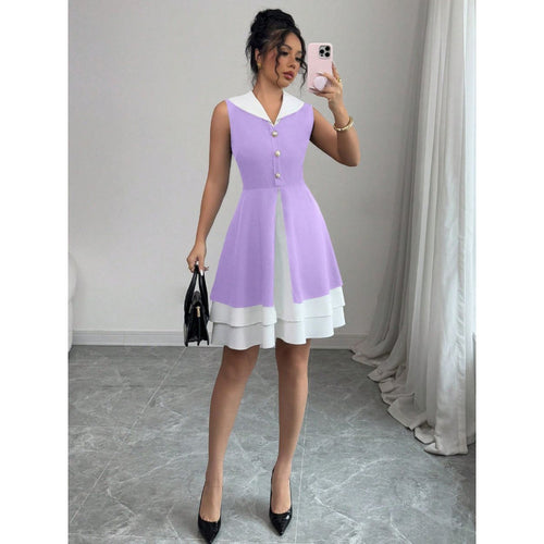 Damen Sommerkleid mit modischem Kragen und Knopfdetails Drune
