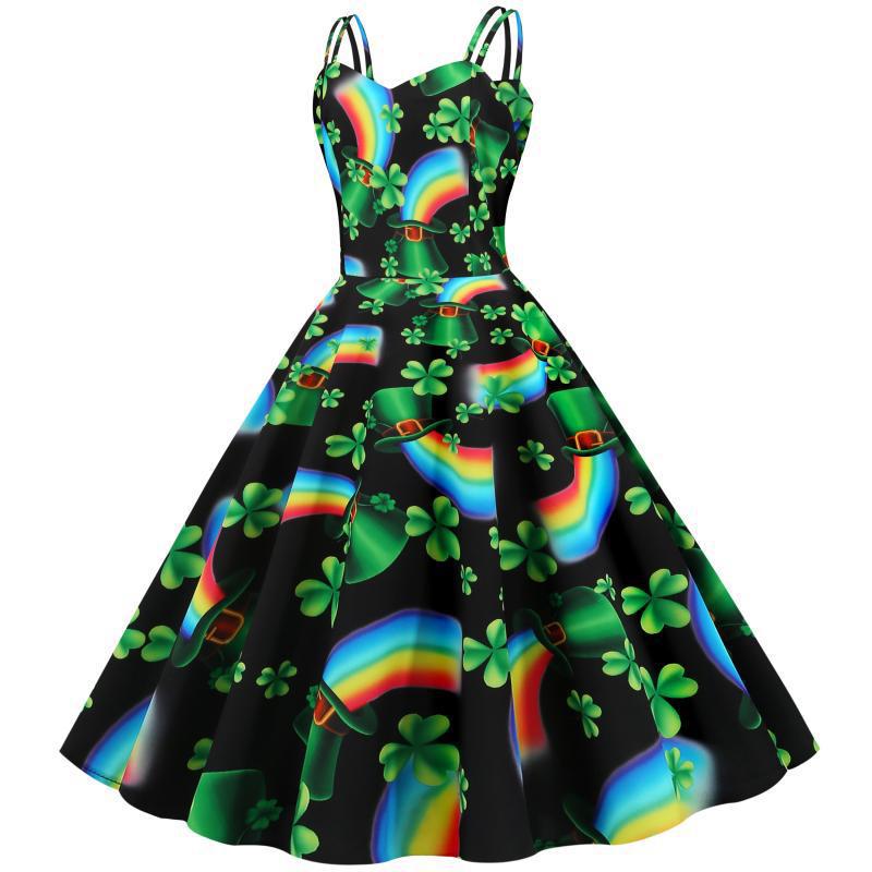 Damen verspieltes A-Linien Kleid mit leuchtendem Motiv Drune