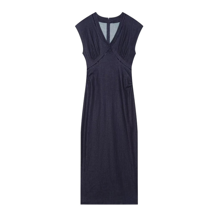 Damen Maxikleid mit elegantem V-Ausschnitt und feinem Drapé Drune