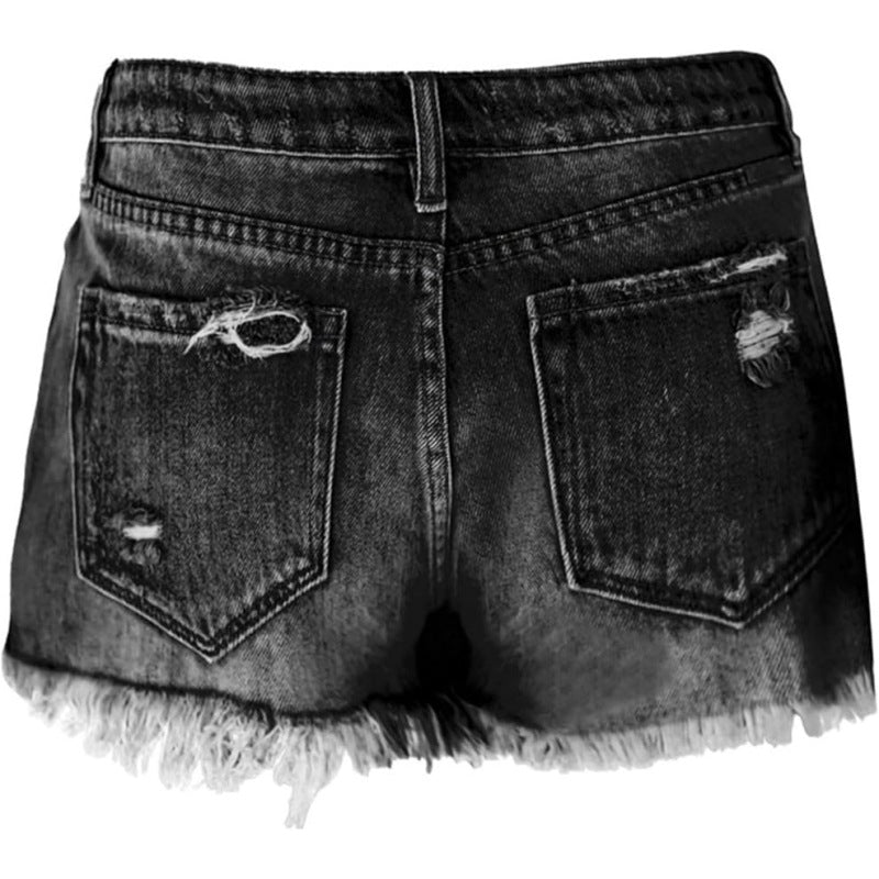 Damen Denim Shorts mit destroyed Optik und hohen Taillenbund Drune