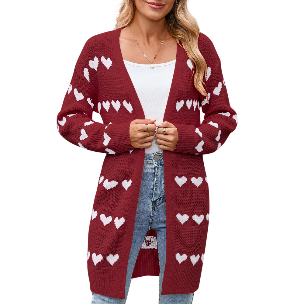 Damen Strickjacke mit herzförmigem Muster Drune