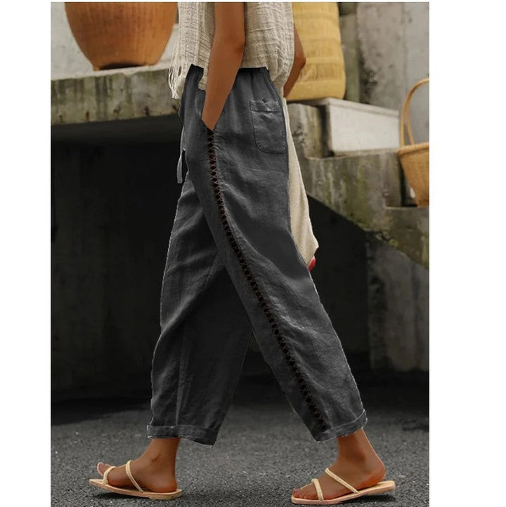 Damen Leinenhose mit seitlichen Spitzenakzenten und lässigem Schnitt Drune