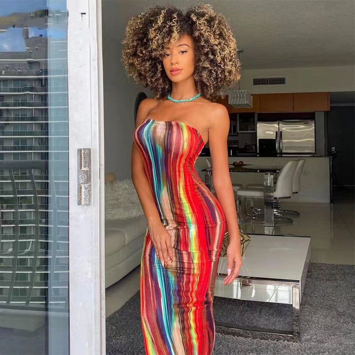 Damen Maxikleid mit modernem abstraktem Design und fließendem Schnitt Drune