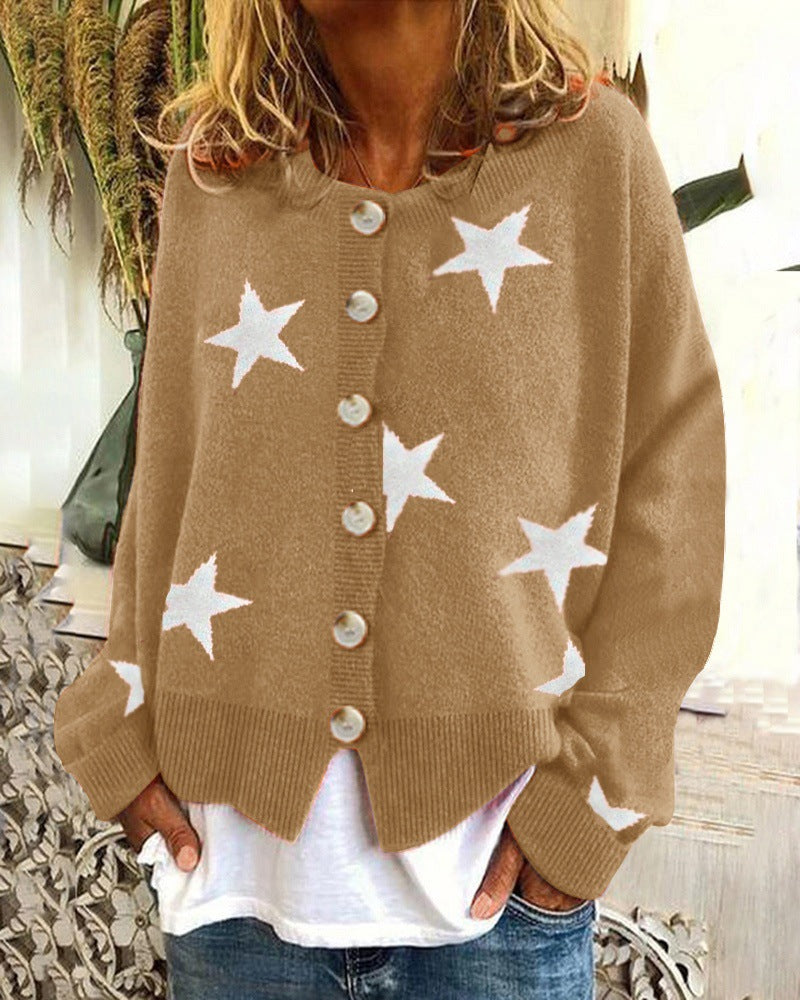 Damen Lockere Strickjacke mit Sternenmotiv Drune