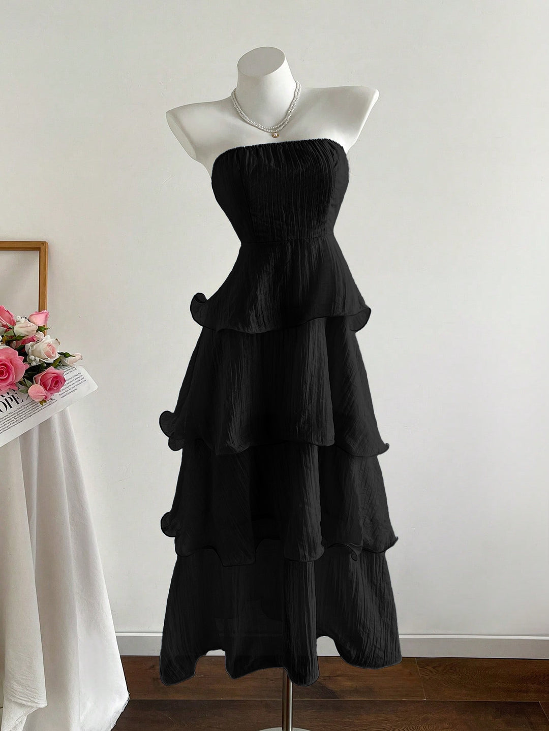 Damen langes Strandkleid mit voluminösen Rüschendetails Drune