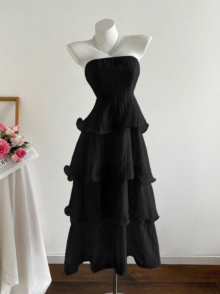 Damen langes Strandkleid mit voluminösen Rüschendetails Drune