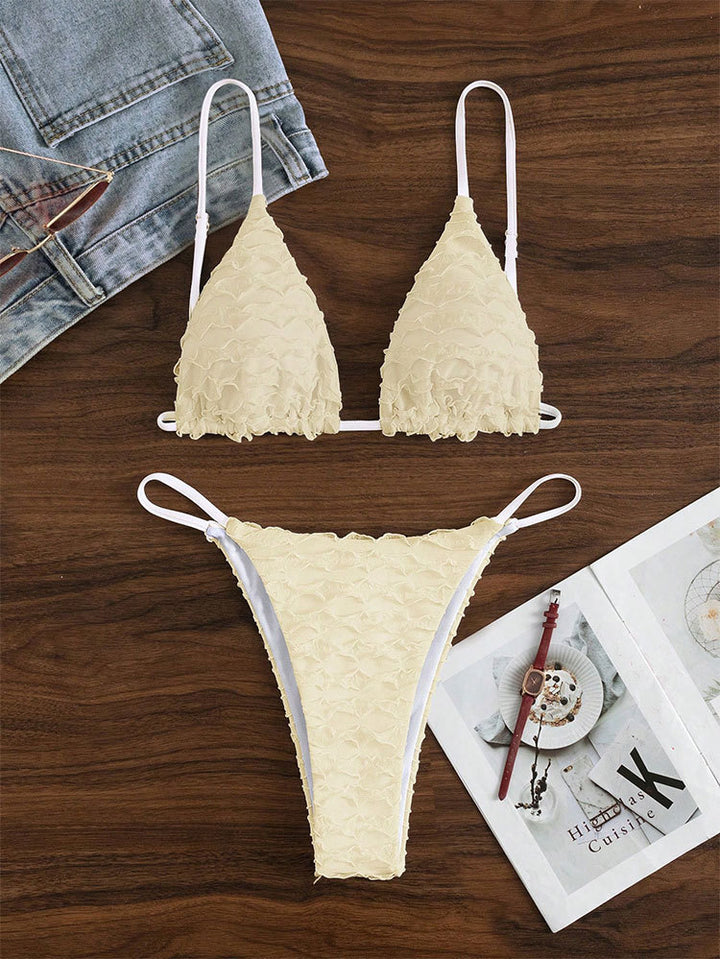 Damen Triangel-Bikini mit wellenförmigen Rüschen Drune