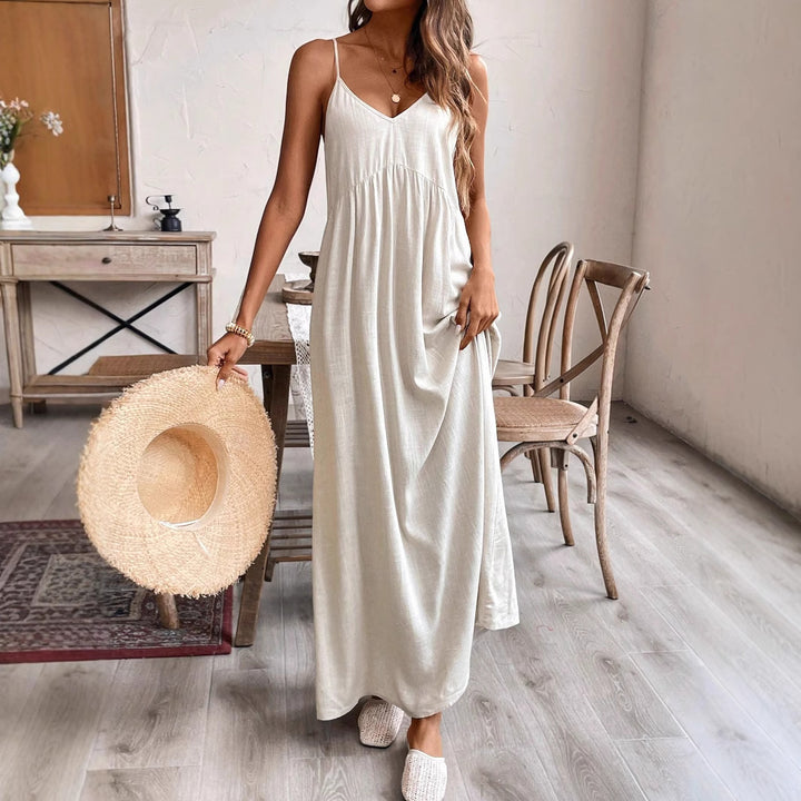 Damen Maxikleid mit Spaghetti-Trägern und lockerer Silhouette Drune