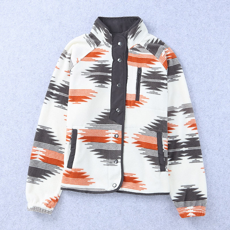 Damen Kuschelige Fleecejacke mit modernem Muster und praktischen Druckknöpfen Drune