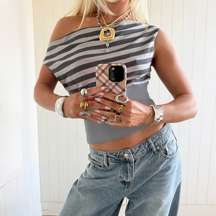 Damen Asymmetrisches Top mit gestreiftem Design Drune
