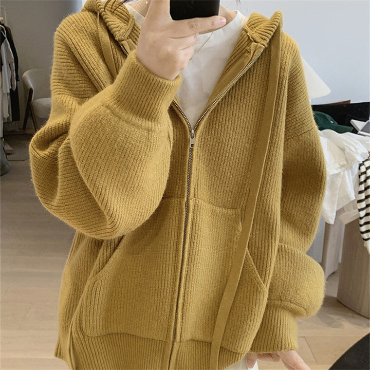 Damen Kapuzenjacke mit trendigem Rippstrickdesign und praktischen Taschen Drune