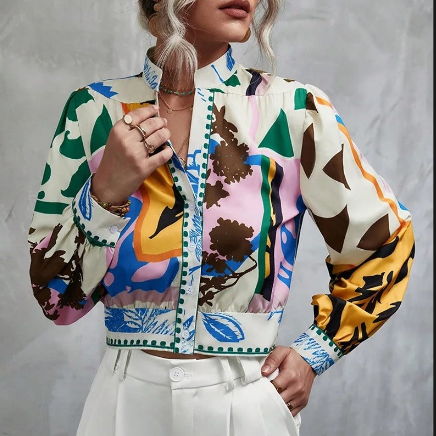 Damen Modische Kurzjacke mit detailiertem Floral-Print Drune