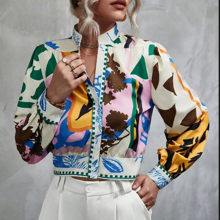 Damen Modische Kurzjacke mit detailiertem Floral-Print Drune