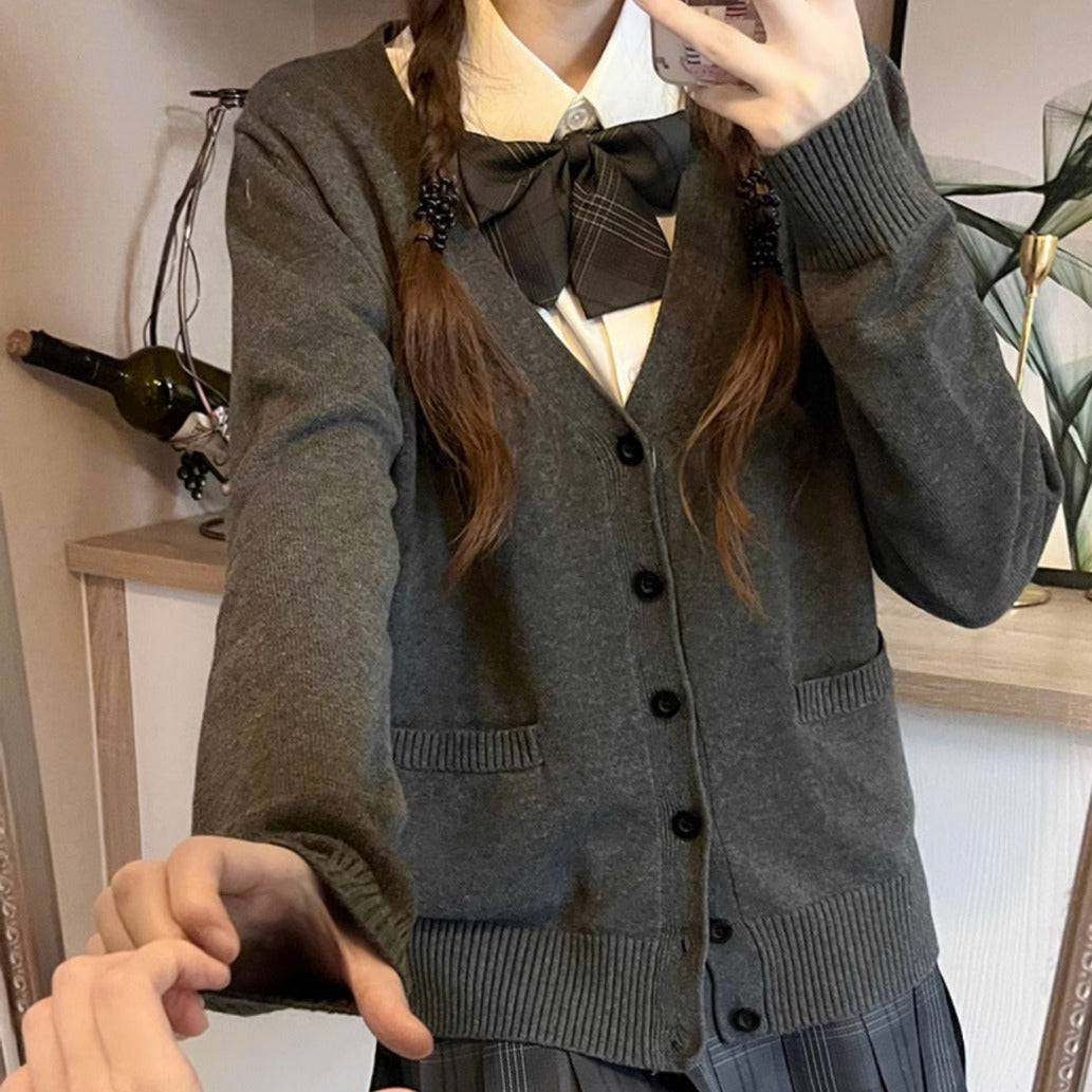 Damen College Strickjacke mit klassischem Kragen und dekorativem Schleifen-Design Drune