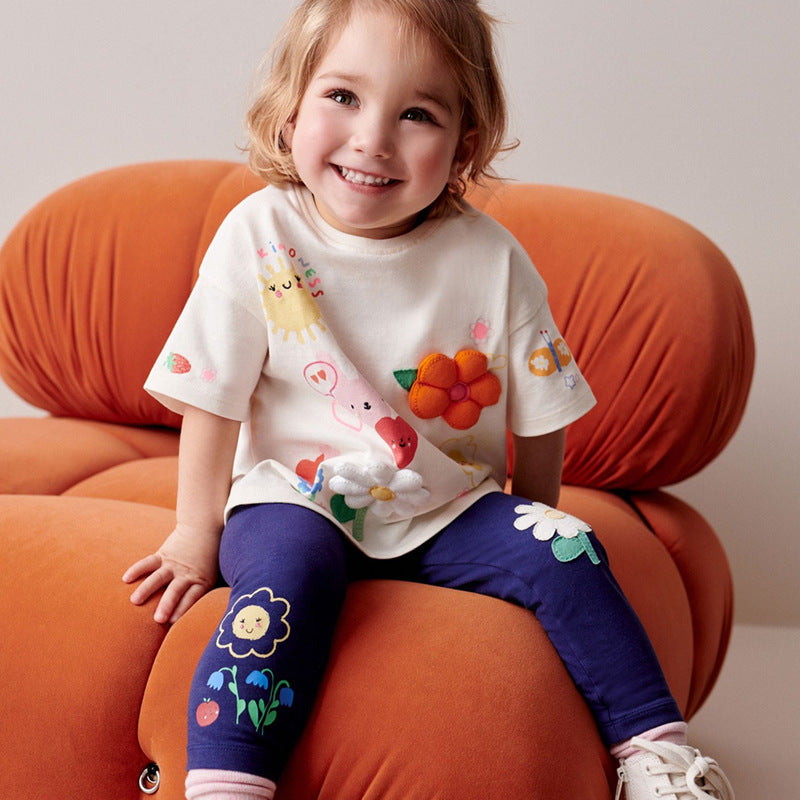 Mädchen Leggings mit verspielter Blumenapplikation Drune