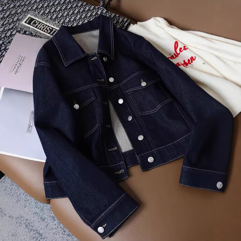 Damen modische Denimjacke mit dekorativen Taschen und durchgehendem Knopfverschluss Drune