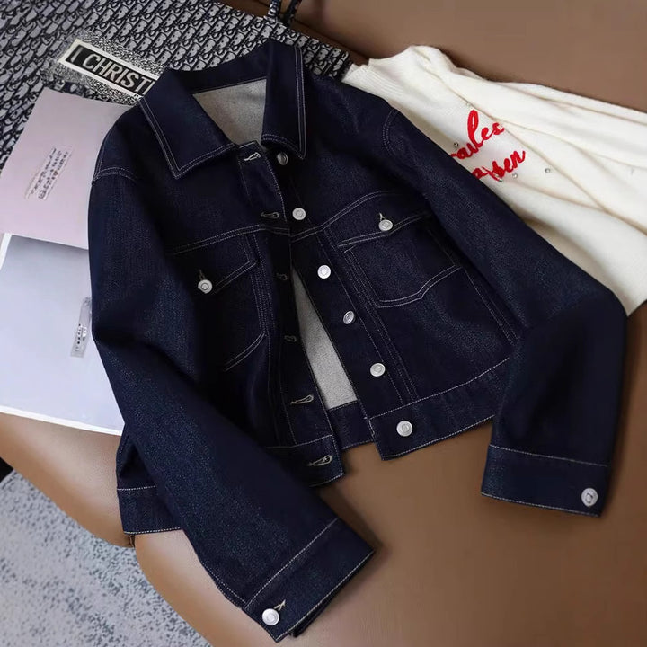 Damen modische Denimjacke mit dekorativen Taschen und durchgehendem Knopfverschluss Drune