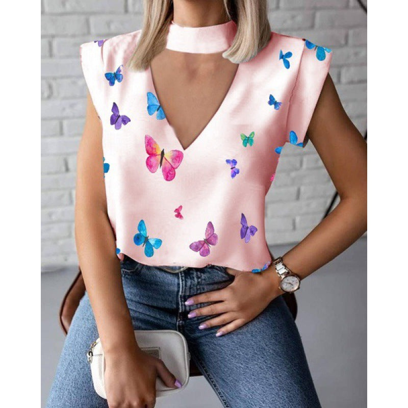 Damen Oberteil mit tiefem V-Ausschnitt und modischem Choker Drune