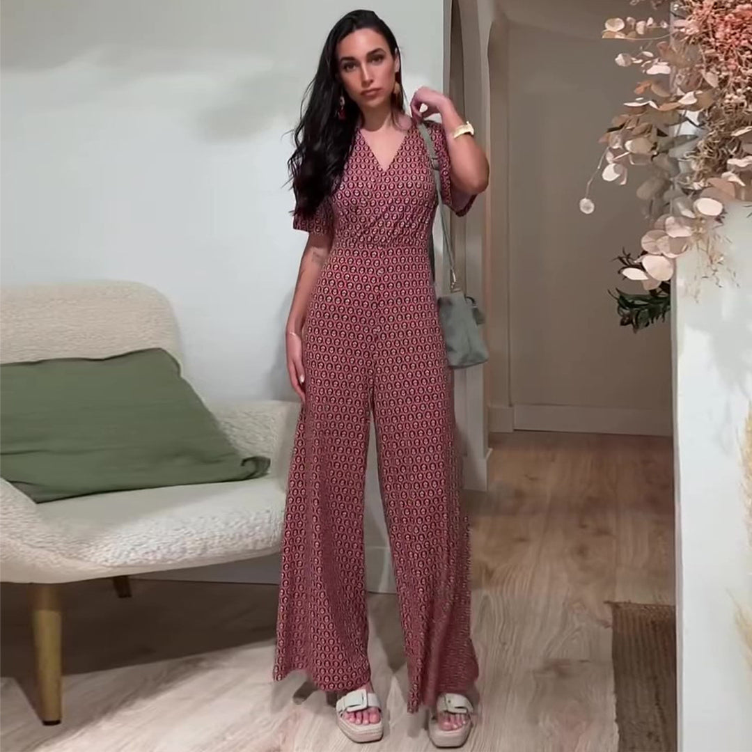 Damen Jumpsuit mit elastischem Bund und tiefem V-Ausschnitt Drune