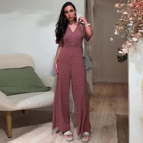 Damen Jumpsuit mit elastischem Bund und tiefem V-Ausschnitt Drune