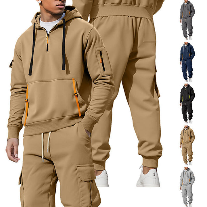 Herren nan lässiger Halbzip Hoodie mit Kängurutasche und Cargo Jogginghose mit Reißverschlussdetails Drune