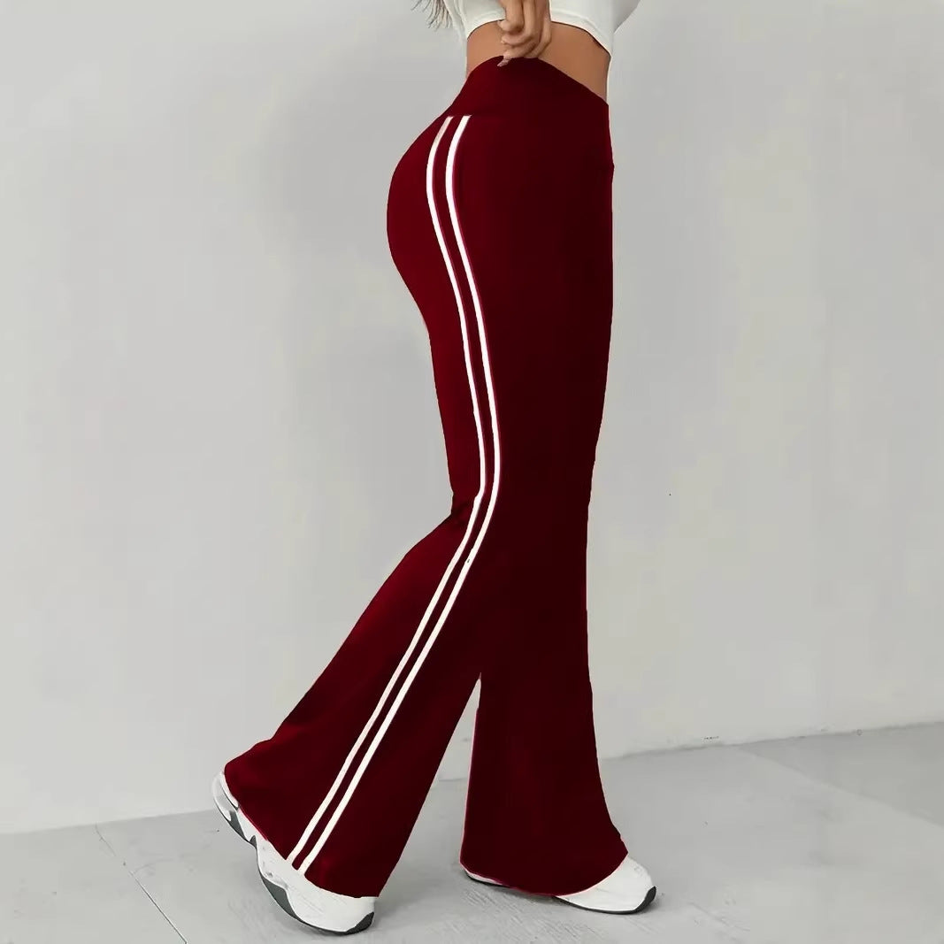 Damen Sportliche Flared Leggings mit Streifen Drune