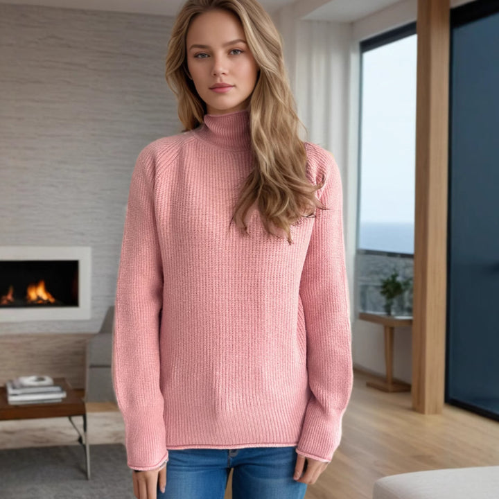Damen Pullover mit hohem Kragen und strukturiertem Strickmuster Drune