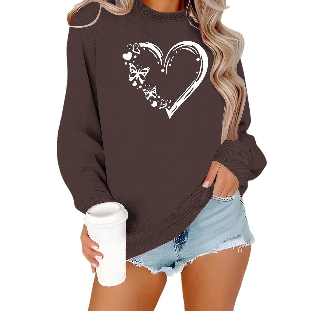Damen Sweatshirt mit kreativem Herz- und Schmetterlingsdesign Drune