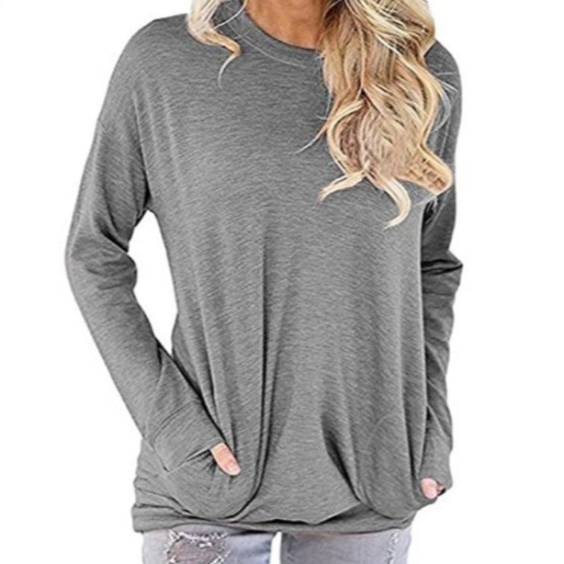 Damen Lässiger Longsleeve Pullover mit praktischen Taschen und Rundhalsausschnitt Drune