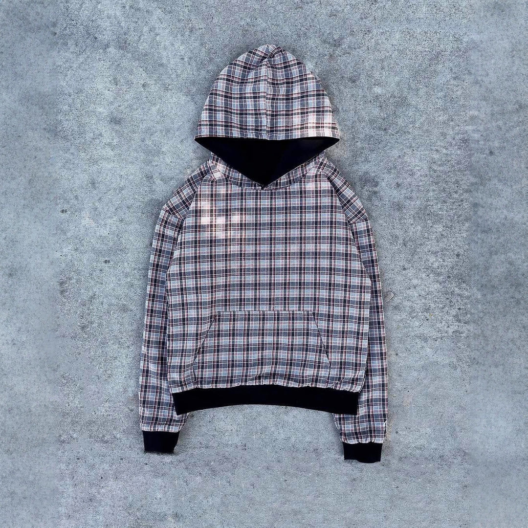 Damen lässiger Kapuzenpullover mit gestepptem Innenfutter und kontrastierendem Karomuster Drune