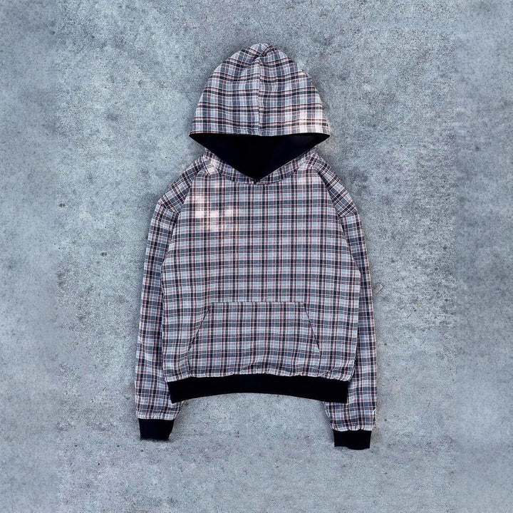 Damen lässiger Kapuzenpullover mit gestepptem Innenfutter und kontrastierendem Karomuster Drune