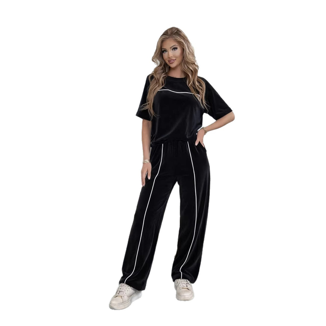 Damen Velours-Loungewear-Set mit komfortablem Schnitt und kontrastierenden Details Drune