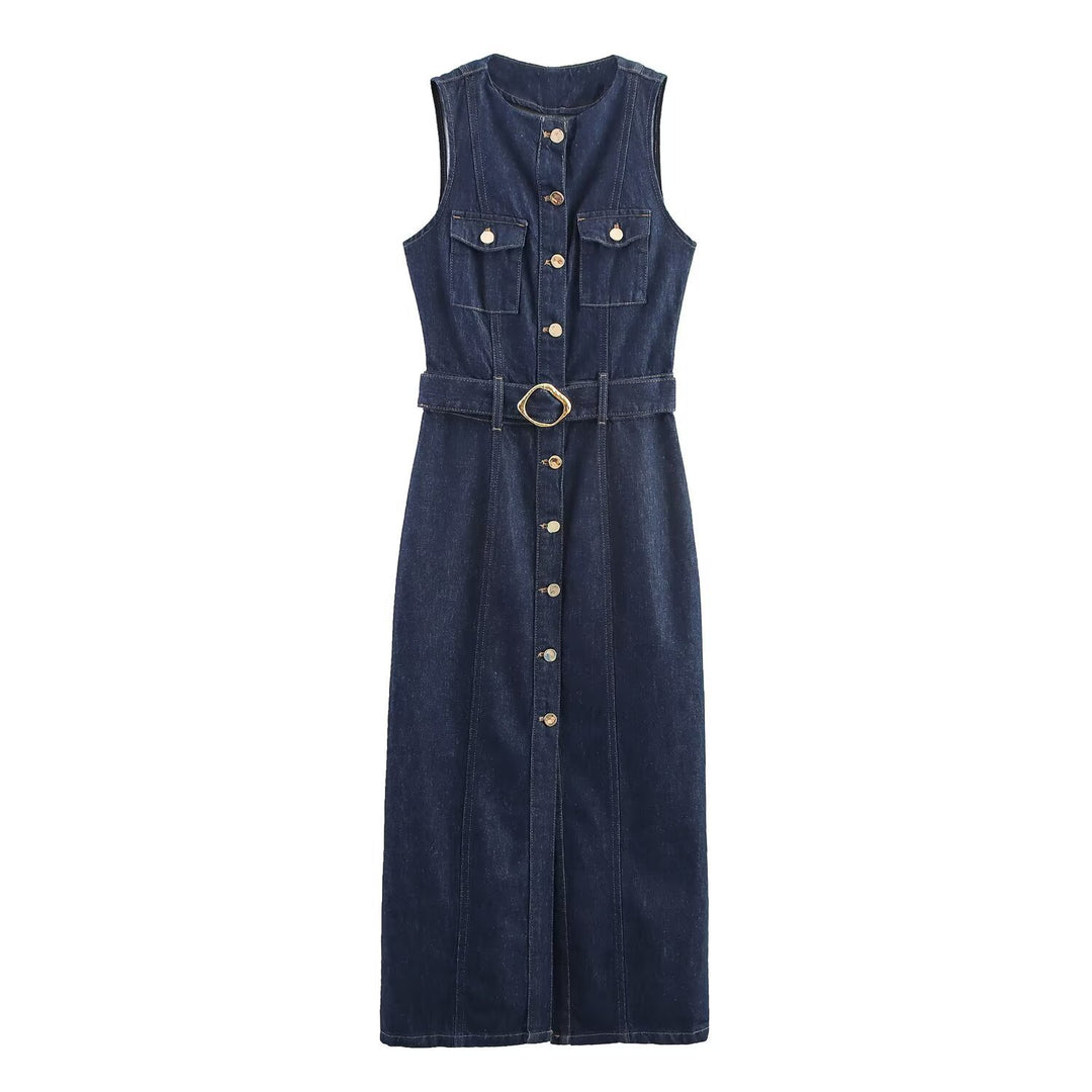Damen Jeanskleid mit knopflosem Design und tailliertem Schnitt Drune