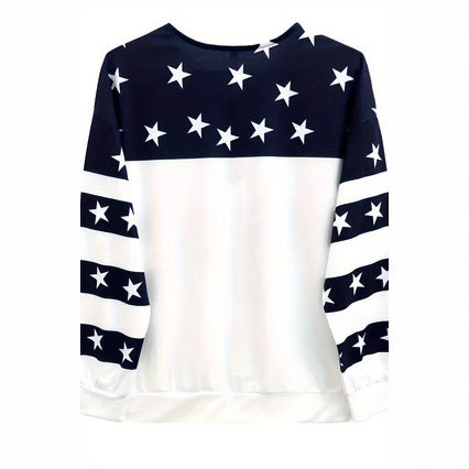 Damen lässiger Sweatshirt mit Sternen-Design und Flaggenmotiv Drune