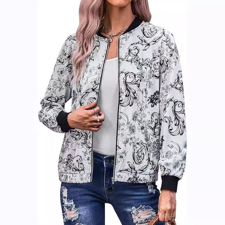Damen Bomberjacke mit floralem Muster und elastischen Bündchen Drune