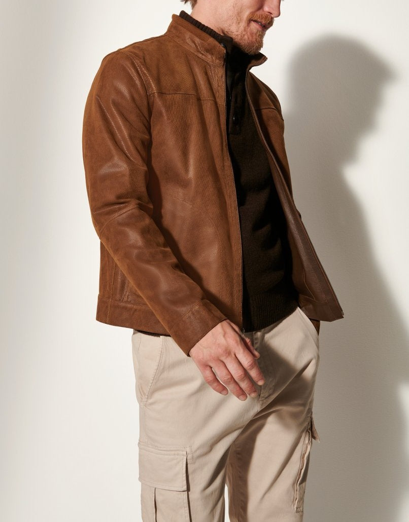 Herren Lederjacke im modernen Schnitt mit strukturiertem Obermaterial Drune