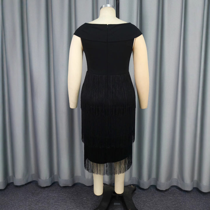 Damen elegantes Kleid mit Fransen-Detail Drune