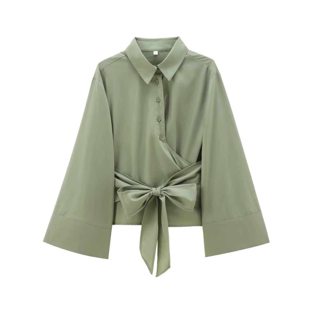 Damen Elegante Bluse mit weitem Ärmel und taillierter Schluppe Drune