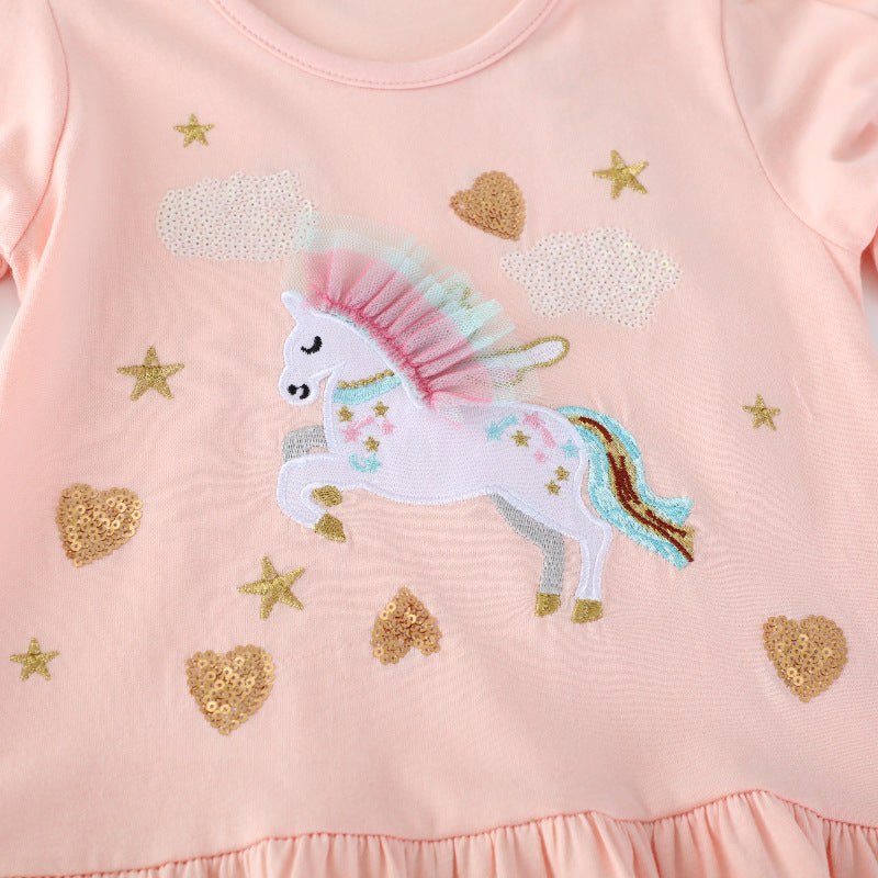 Mädchen Sweatkleid mit buntem Einhorn-Design und Glitzerapplikationen Drune