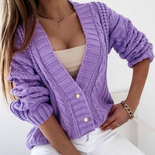 Damen Grobstrickjacke mit tiefem V-Ausschnitt und komfortabler Passform Drune