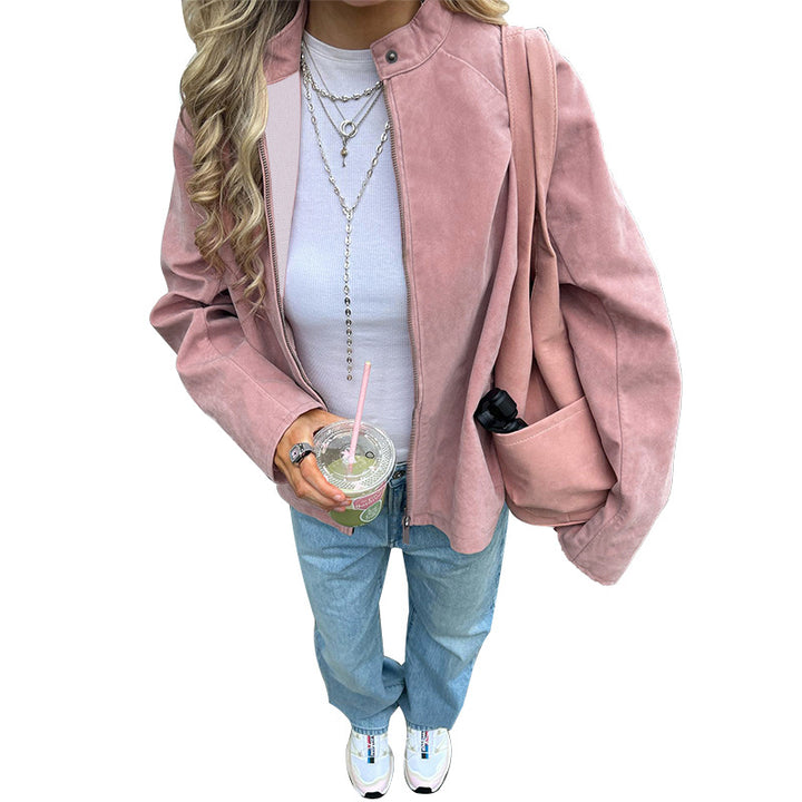 Damen lässige Jacke mit hohem Kragen und oversized Passform Drune