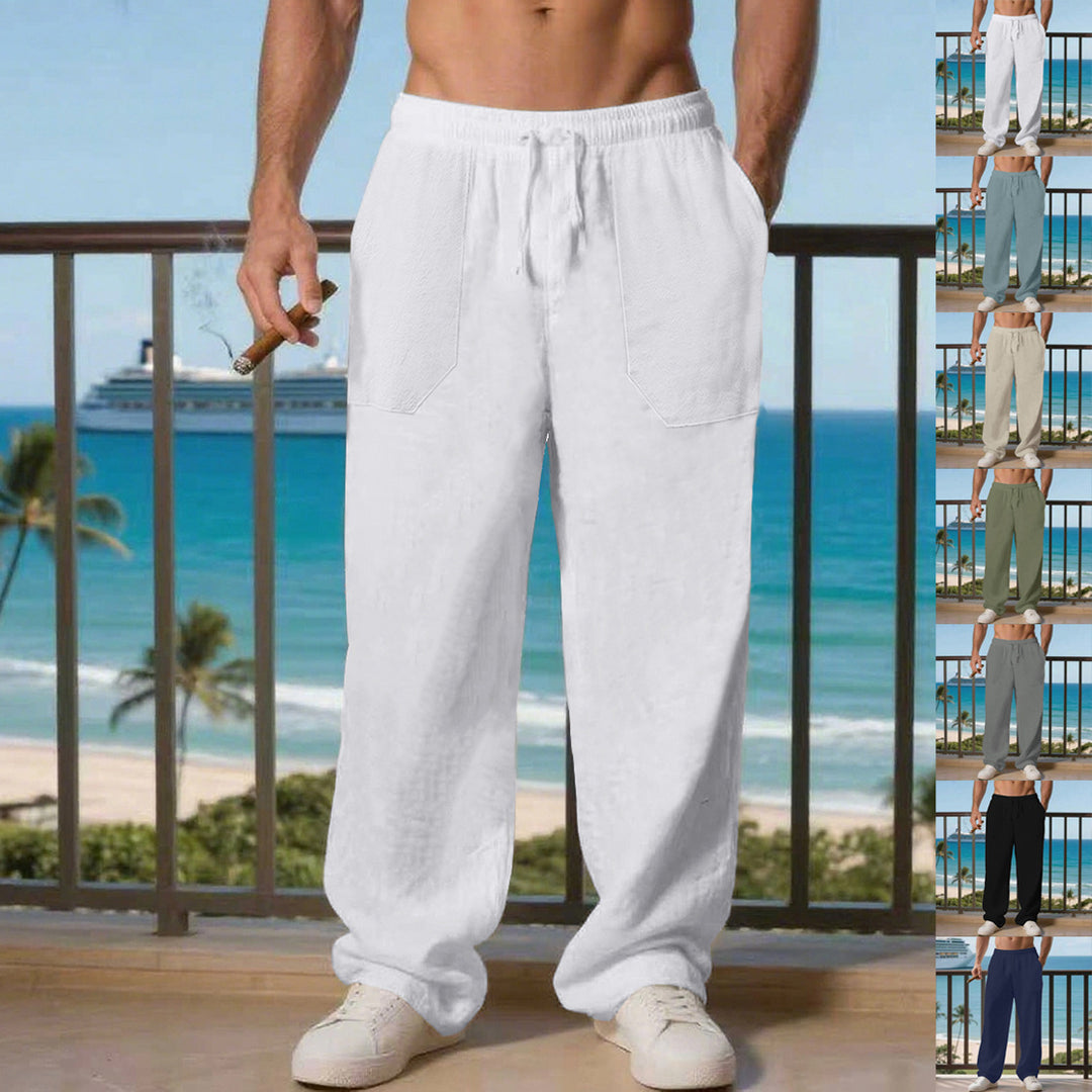 Herren nan oversized Relax-Cargohose aus Leinen-Baumwollmix mit elastischem Tunnelzugbund und großen aufgesetzten Taschen Drune