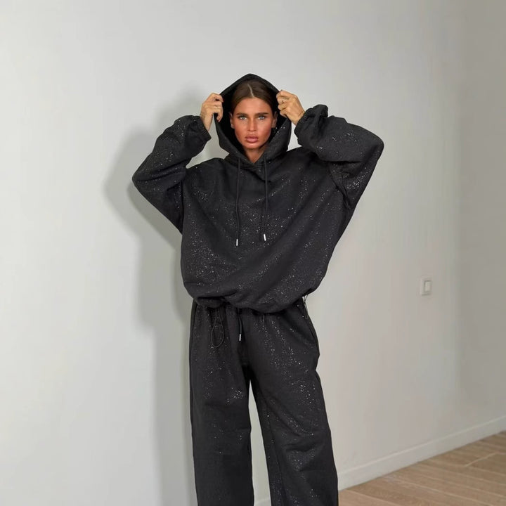 Damen Urbaner Oversized Sweatanzug mit glitzernden Akzenten Drune