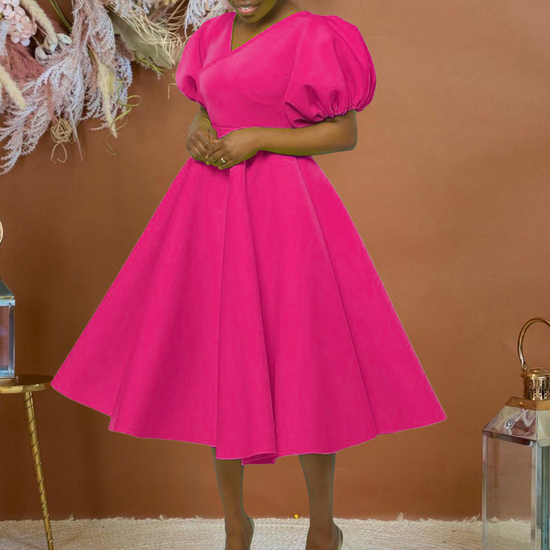 Damen Maxikleid mit Puffärmeln und eleganter Taillierung Drune